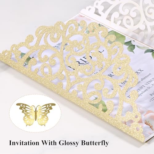 50PCS Gold Wedding Invitations with Envelopes and RSVP Cards - Image 7