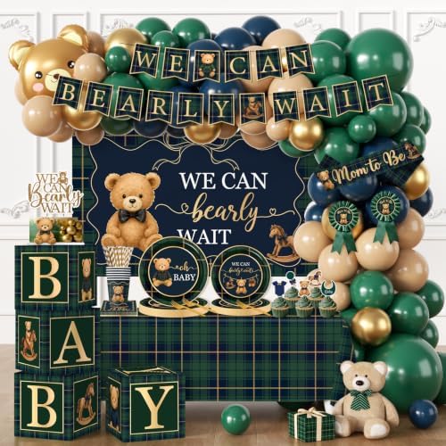 Bear Baby Shower Decorations,Tartan Plaids Teddy Bear Baby Shower Decor, Luxury Equestrian Bear Baby Shower Mom to Be Sash,Balloons,Boxes,Plates,Napkins,Backdrop for Vintage Baby Shower Gender Reveal by Unknown