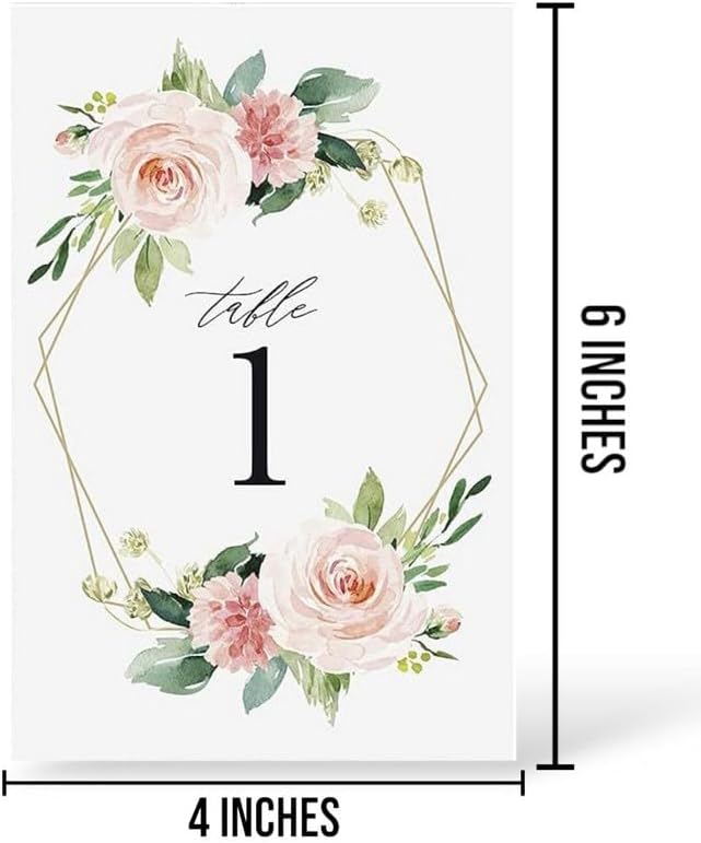 Pink Flower Table Number Cards Double Sided Party Table Numbers for Reception Baby Shower Anniversary Birthday Bridal Party 4x6 Inch - Image 3