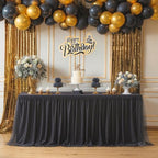 Black Tablecloth for 8 Foot Rectangle Tables, Ruffle Tulle Table Skirt for Rectangle Table 8ft Tables Cover Fitted Banquet Birthday Party Wedding Tablecloth Elastic Stretch - Image 3