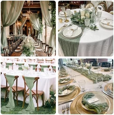 Sioloc 5 Pack Sage Green Cheesecloth Table Runner 120'' x 35'',Spring Easter Decor Soft Gauze Boho Wedding Table Decor for 10ft Table Birthday Party,Baby Shower, Bridal Shower, Home & Event Decor - Image 5
