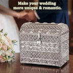 ELLDOO Crystal Wedding Card Box with Heart Lock, Vintage Money Card Box Treasure Chest Style Silver Gift for Wedding Receptions, Centerpiece Decor, Anniversary Keepsake, Gift, Small Size - Image 5