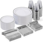 300 Pieces Silver Disposable Dinnerware Set for 50 Guests by GoodLuck