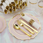 50 Pack Pre Rolled Gold Plastic Silverware Set with Napkins,Disposable Wrapped Heavy Duty Cutlery Set for Wedding Birthday Party-50 Forks,Knives,Spoons,Napkins,Utensils Set,Plasticware Bulk - Image 4