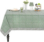 Ridhi Basil Green Hand Block Print Cotton Rectangle Tablecloth 118 x 70 in by Ridhi