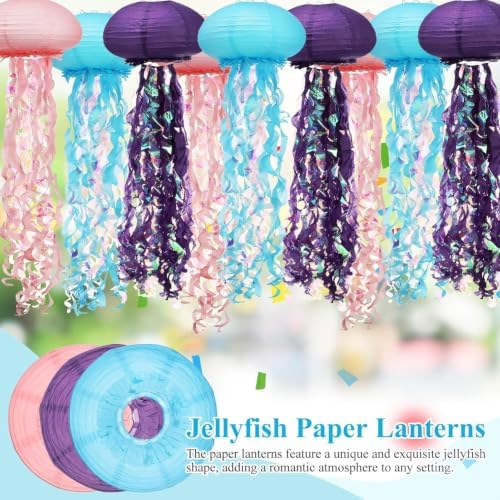 3 Pack Jellyfish Paper Lanterns, Ocean Mermaid Party Hanging Decorations - Image 3