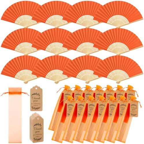 Roowest 50 Pack Paper Folding Fans Bamboo Wedding Favors, Orange by Roowest