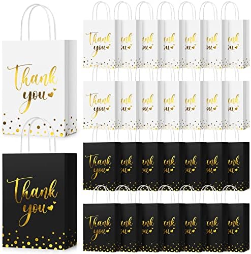 Tinlade 100 Pcs Thank You Gift Bags Bulk Paper Gold Thank You Wedding Bags with Handle for Business, Shopping, Wedding, Baby Shower, Party Favors (Black, White) by Tinlade