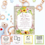 Amanda Creation Dahlia Sunflower Personalized Baby Shower Invitations, Sunflower Baby Shower Invitations, 20 Personalized 5x7 Double-Sided Cards with White Envelopes, Made in USA - Image 2
