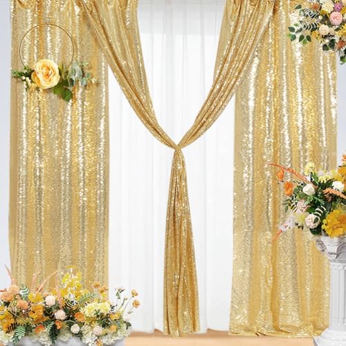 Eternal Beauty Gold Sequin Backdrop Curtains, 4 Panels 2x8FT by EternalBeauty