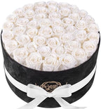 Prifroti 47 Flowers in a Luxury Suede Box, Birthday Gifts for Women, Preserved Flowers, Mothers Day Roses Gift for Mom, Pure White by Prifroti