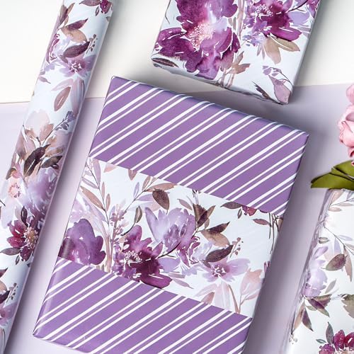 WRAPAHOLIC 30 Inch Jumbo Reversible Floral Wrapping Paper - 30 Inch x 100 Feet Purple Floral Design for Wedding, Birthday, Mothers Day, Baby Shower, Anniversary - Image 6