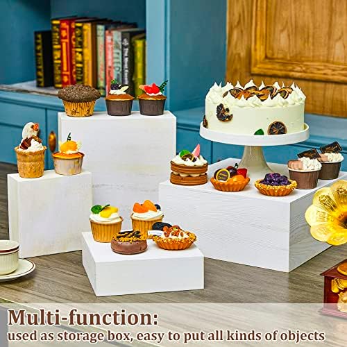 Barydat 8 Pcs Large 13.7" Wood Risers Display, Vintage White - Image 5