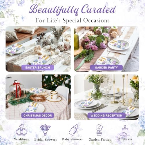 Hydrangea Linen Feel Pocket Napkins for Wedding Bridal Shower Supplies - Image 6