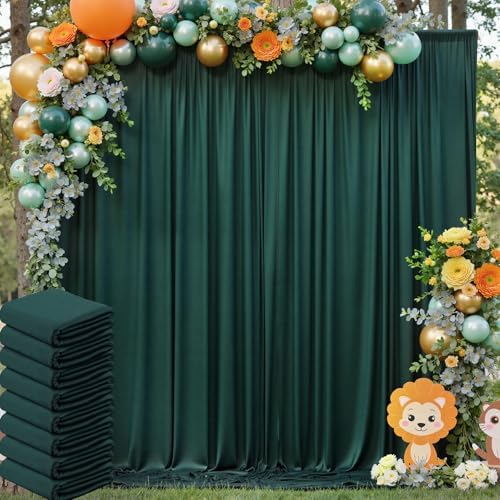 40ft x 10ft Wrinkle Free Hunter Green Backdrop Curtain for Jungle Parties, 8 Panels 5×10ft Soft Silky Green Polyester Photo Backdrop Drapes for Wedding Birthday Photography Christmas Background Cloth by ENJOYYOURPARTY
