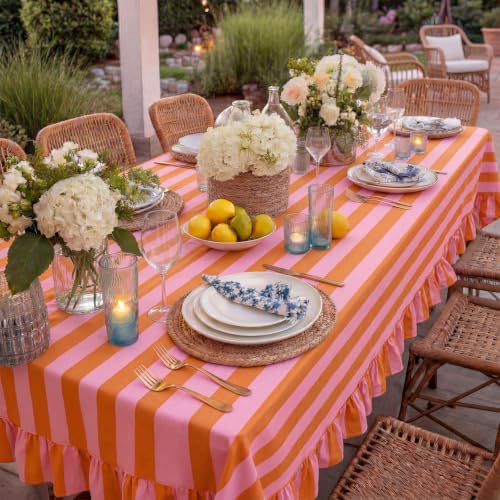 Tudomro Striped Tablecloth, Rectangle, Coral, Apricot, 84'' X 60'' - Image 6