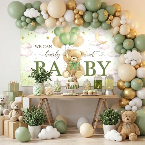 Avezano We Can Bearly Wait Banner Bear Baby Shower Decorations Bear Baby Shower Backdrop Teddy Bear Baby Shower Banner for Boys Girls (Green, 8 x 6 ft) - Image 3
