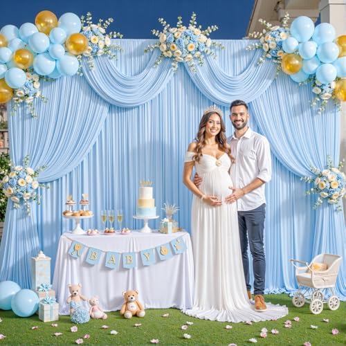 10x10 Baby Blue Backdrop Curtain for Baby Shower Parties Wrinkle Free Light Blue Curtains Backdrop Drapes Fabric Decoration for Birthday Party Photography 5ft x 10ft,2 Panels - Image 3