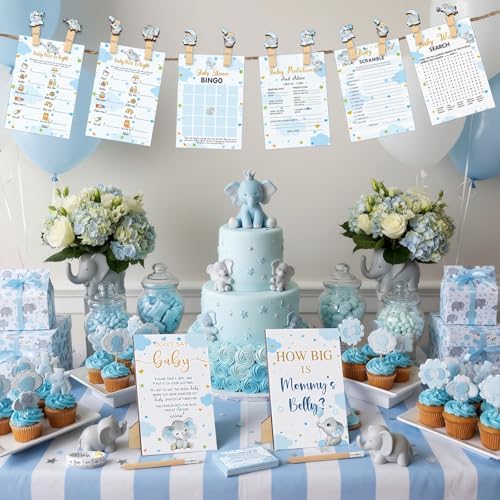 Funnymoom 426 Pcs Blue Elephant Baby Shower Games Set, 8 Activities - Image 5