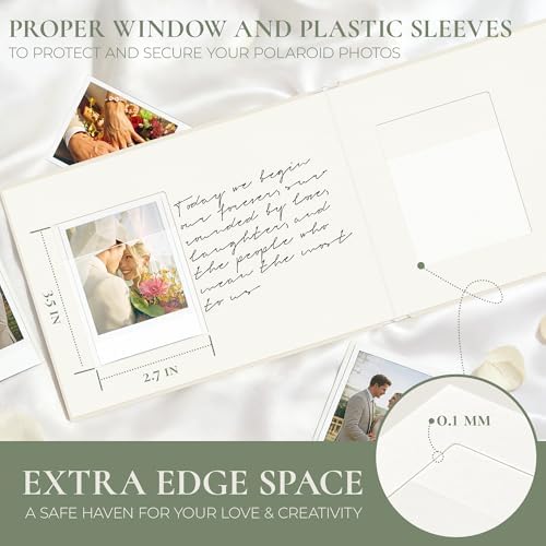 Vienrose Wedding Guest Book Journal for Polaroid, Wedding Registry Must Haves Things with 32 Blank Pages and Thick Paper, Create Your Linen Photo Customizable Memory Album, Beige - Image 4