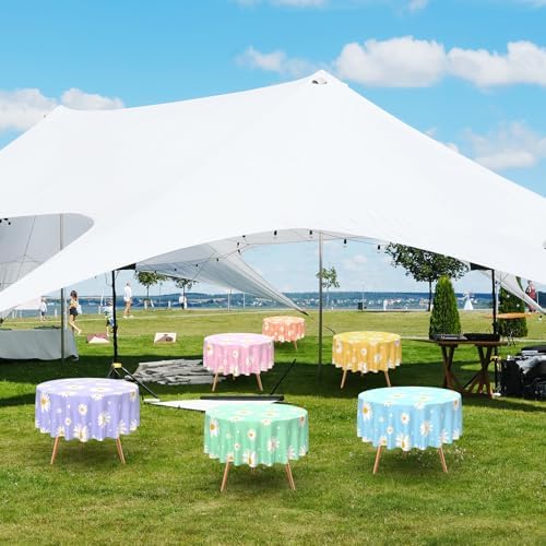 Oudain 12 Pcs 84 Inch Daisy Tablecloth Round Disposable Plastic Boho Flower - Image 5