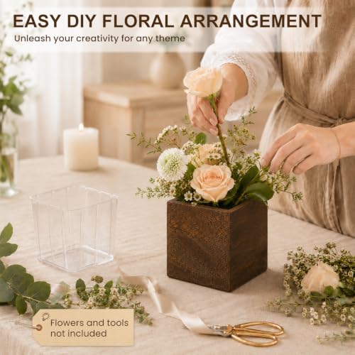 CONNOO 12 Set Wood Cube Planter Boxes, Square Vase Rustic Centerpieces - Image 5