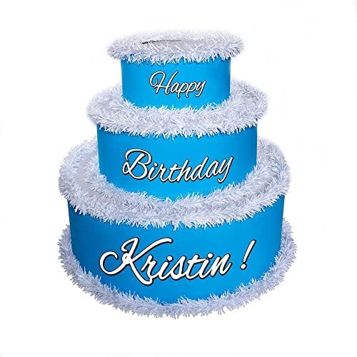 Anderson's Blue & White Personalized Pop-Out Birthday Cake, Life-Size Faux Cake with Script Font, Custom Name, Surprise Reveal Prop for Milestone Parties, Photo Ops, Store or Business Events by Andersons