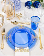 Nervure 350Pcs Blue Plastic Plates, Plastic Dinnerware Set for 50 Guests - Image 3