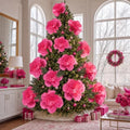 Giegxin 28 Pcs 14'' 10'' 6'' Hot Pink Christmas Paper Flowers Ornaments by Giegxin