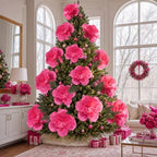Giegxin 28 Pcs 14'' 10'' 6'' Hot Pink Christmas Paper Flowers Ornaments by Giegxin