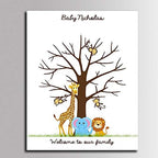Personalized Fingerprint Tree Guest Book for Girl Baby Shower Lovely Elephant Lion Canvas Painting with Wooden Hanger DIY Signature Sign in Book Communion Gift-60x80cm - Image 2