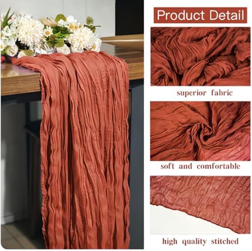 16 Pack Terracotta Cheesecloth Table Runner 35x120 Inch Boho Gauze Cheese Cloth Table Runner 10FT Long Rustic Sheer Table Runners for Wedding Bridal Shower Birthday Party Table Decor - Image 4
