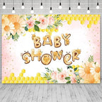 10x7ft Baby Shower Backdrop Bee Flower Honeycomb Floral Pink Yellow Background for Girl Baby Shower Party Decoration Cute Bee Themed Photo Booth Banner - Image 3