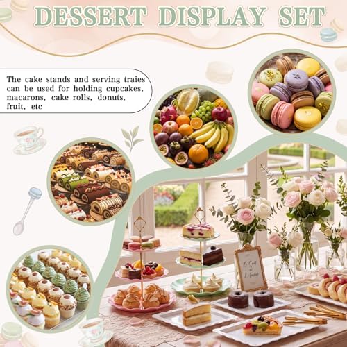 Remerry 16 Pcs Dessert Table Display Set 3 Tier Cake Stands, Pink and Green - Image 5