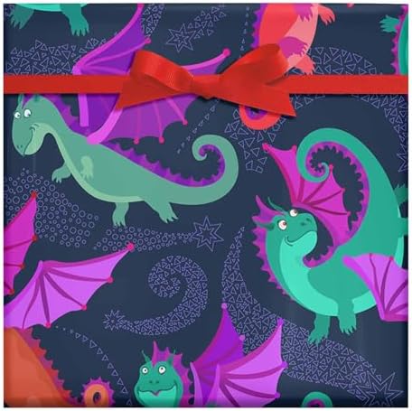 Little Flying Dragons Wrapping Paper for Family Friend,All Occasion Gift Tissue Paper 58"x 23" Gift Paper for Bridal Baby Shower Baby Shower Graduation Birthday (Dragons,3 Rolls) - Image 4