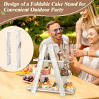 Wisreach Wooden 3 Tier Cupcake Stand with Swing and Flower Decoration Serving Removable Tray Display Serving Ladder Foldable Stand with Serving Platter Tray Party Food Display Set for Cake Snack Fruit Chips Bread Centerpieces Catering - Image 4