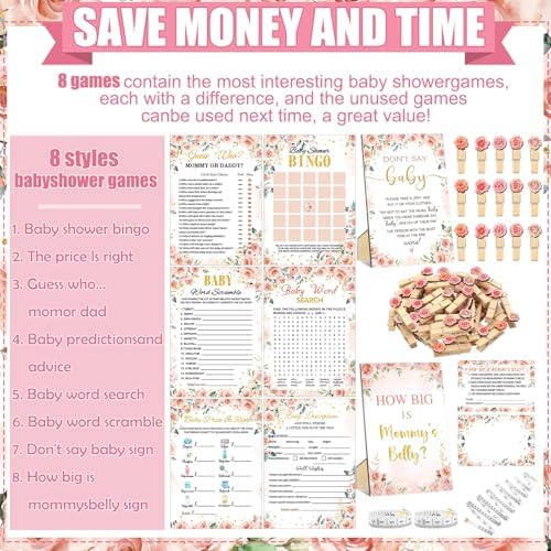Funnymoom 426 Pcs Rose Baby Shower Games Set Pack, 8 Games Floral - Image 4