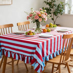 JarThenaAMCS Ruffle Tablecloth Blue Burgundy Striped Table Cloth Rectangle Decorative Table Cover for Home Kitchen Dining Baby Shower Wedding Birthday Party Decor, 60 x 120 Inch - Image 5