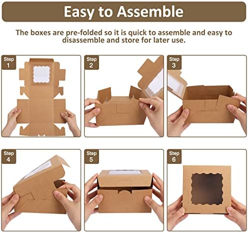 Moretoes 80pcs Cookie Boxes with Window, 6x6x3 Inches Brown Bakery Boxes - Image 4