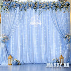 10ft x 10ft Baby Blue Chiffon Backdrop Curtain with Lights String for Parties,2 Panels Sheer Tulle Curtain Wedding Photo Backdrop with Lights for Baby Shower Birthday Party Ceremony Home Decorations by Partisky