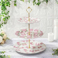 3 Tier Pink Floral Cake Stand Ceramic Coquette Dessert Stand with Gold Metal Rack Shabby Hydrangea Bow Cupcake Tower for Wedding Bridal Shower Baby Shower Birthday Afternoon Tea Party by Lallisa
