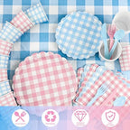 Tenshun 212Pcs Gingham Gender Reveal Party Supplies Set, Pink or Blue - Image 6