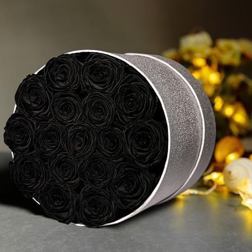 Prifroti 17 Black Flowers in Glitter Box, Birthday Gifts for Women, Preserved Flowers, Mothers Day Roses Gift for Mom - Image 4