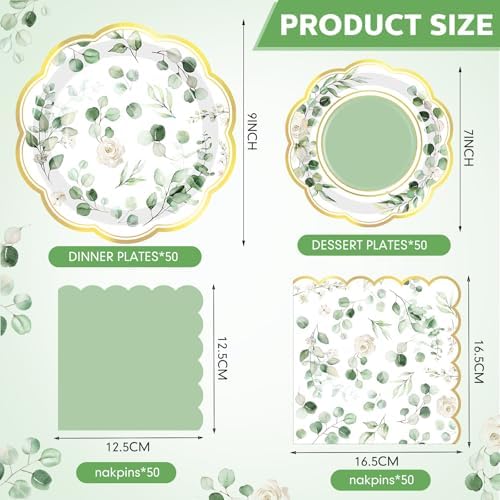 Funnymoom 200 Pcs Sage Green Party Decorations Plates and Napkins Serve 50 - Image 2