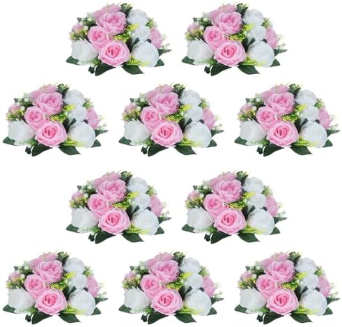 NUPTIO Pink & White Flower Balls: Artificial Rose Centerpieces for Tables by Nuptio