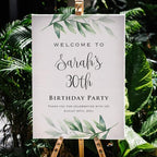 Printed Greenery Birthday Celebration Welcome Sign, Personalized Green Birthday Party Decorative Sign, Customized Poster Board Canvas - Image 3
