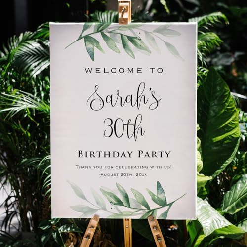 Printed Greenery Birthday Celebration Welcome Sign, Personalized Green Birthday Party Decorative Sign, Customized Poster Board Canvas - Image 3
