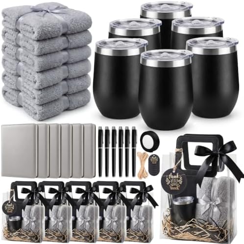 6 Sets Baby Shower Prizes for Men with 12 oz Coffee Cups Notebooks Towels Pens Thank You Cards Raffia Gift Bags Baby Shower Prizes for Game Winners by Bumaeu