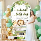 7.2ft Safari Baby Shower Arch Backdrop Cover,Jungle Cartoon Animals Palm Leaves A Sweet Baby Boy is On His Way Arch Covers Backdrop for Boys Baby Shower Party Banquet Decorations - Image 4