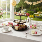 8 Pcs Cake Stands Set Metal Dessert Table Display Tiered Cupcake Holder Candy Donut Fruit Plate Cake Serving Tray with Handle Treats Serving Tower for Wedding Birthday Party Decorations (Black) - Image 4